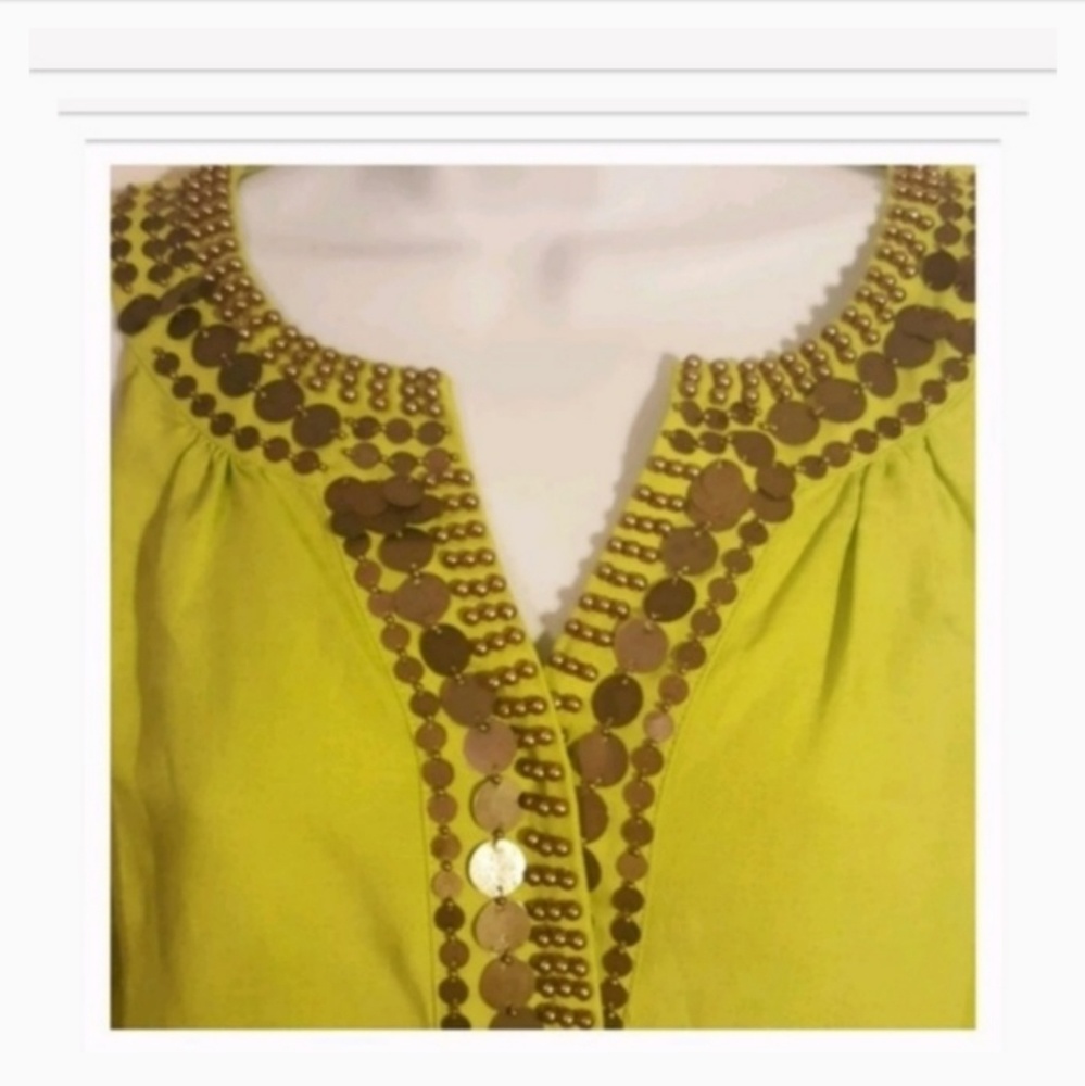 New York & Co Womens Tunic Top Blouse Linen Beaded - Small